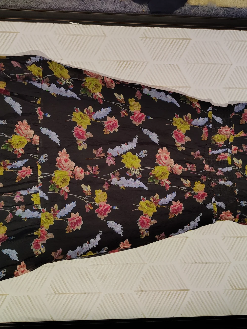 PAIGE Katharina Silk Floral Midi Dress Black Multi Smocked Waist Small‎